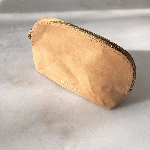 3/$20 - New! Sephora eco clean beauty makeup pouch / bag (Tan w/ white letters) - Picture 2 of 4